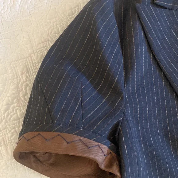 BCBGMaxAzria short sleeve jacket striped menswear navy Blazer M - Picture 12 of 12